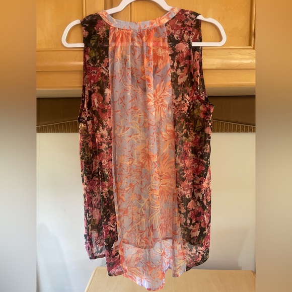 Mystree Orange Pink Smocked Sleeveless Blouse - Picture 2 of 4